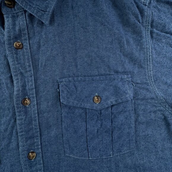 The North Face Shirt Mens Large Blue Herringbone Long Sleeve Button Up Flannel - Picture 6 of 12